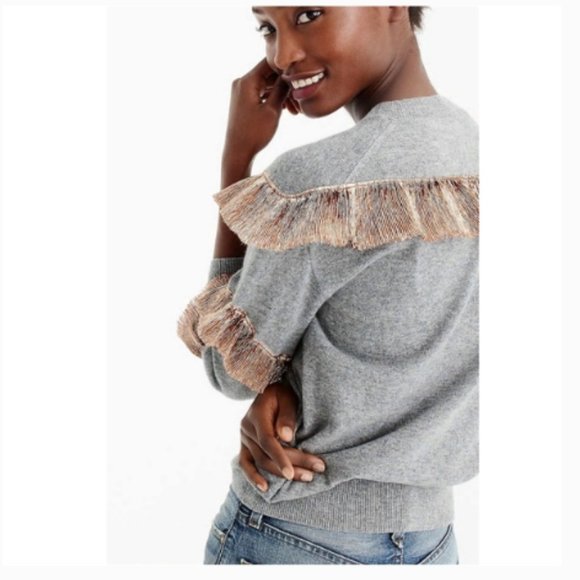 J. Crew Grey Cashmere Sweater with Lamé Fringe Women's Size XXS - Picture 3 of 11